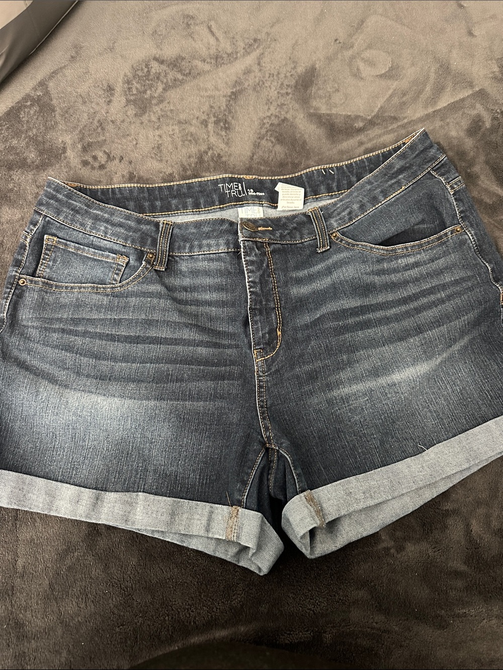 Time and Tru Medium-Dark Blue Rolled Hem Denim Shorts